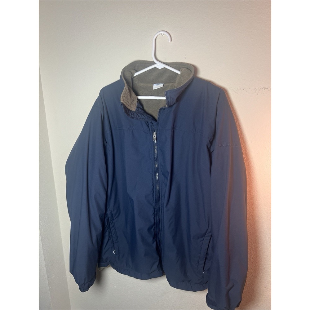 Columbia Jacket Mens Large Navy Blue Fleece Lined Full Zip Outdoor Windbreaker